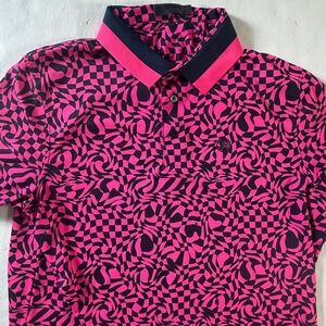 G/FORE Polo Shirt Men's XL Pink Warped Checkerboard Psychedelic Performance Golf